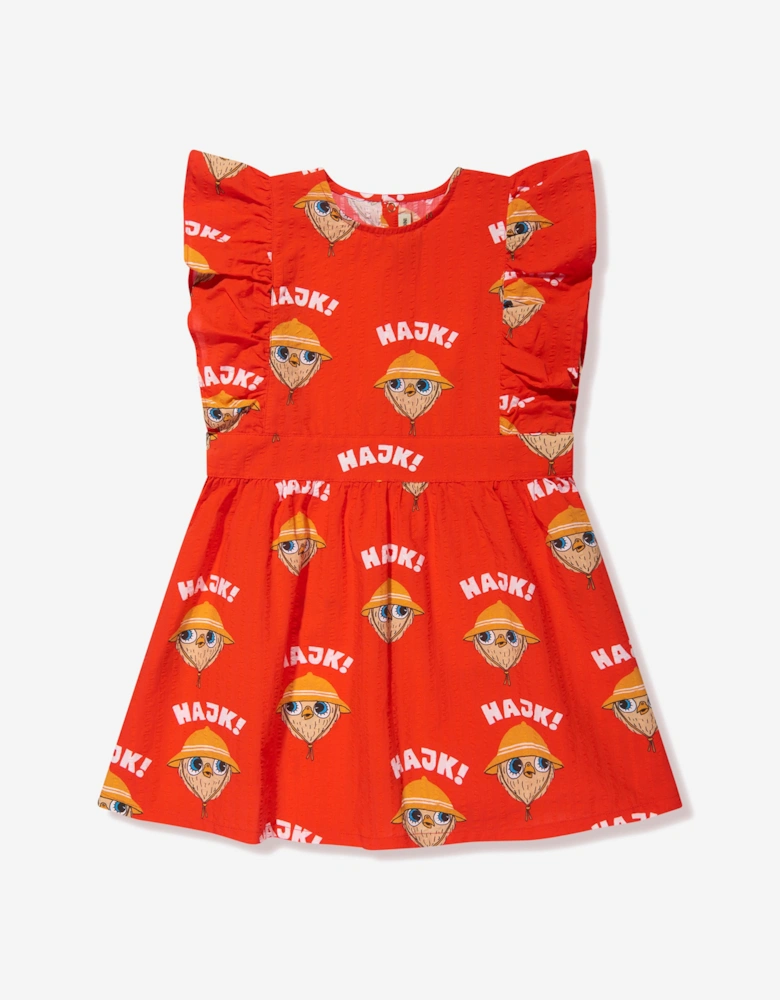 Girls Hike Woven Ruffle Dress in Red