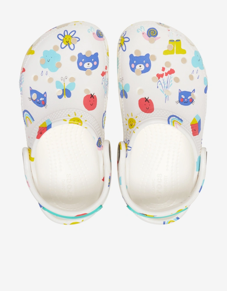 Kids Classic Doodle Print Clog in White