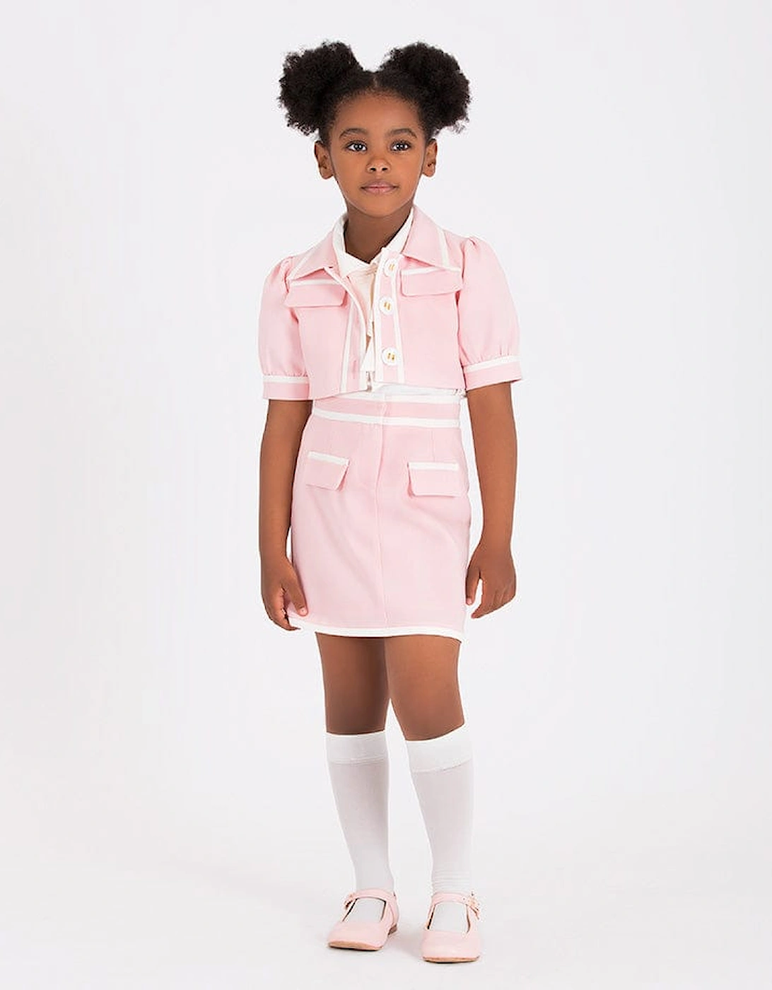 Girls Contrast Stitch Crop Bolero in Pink