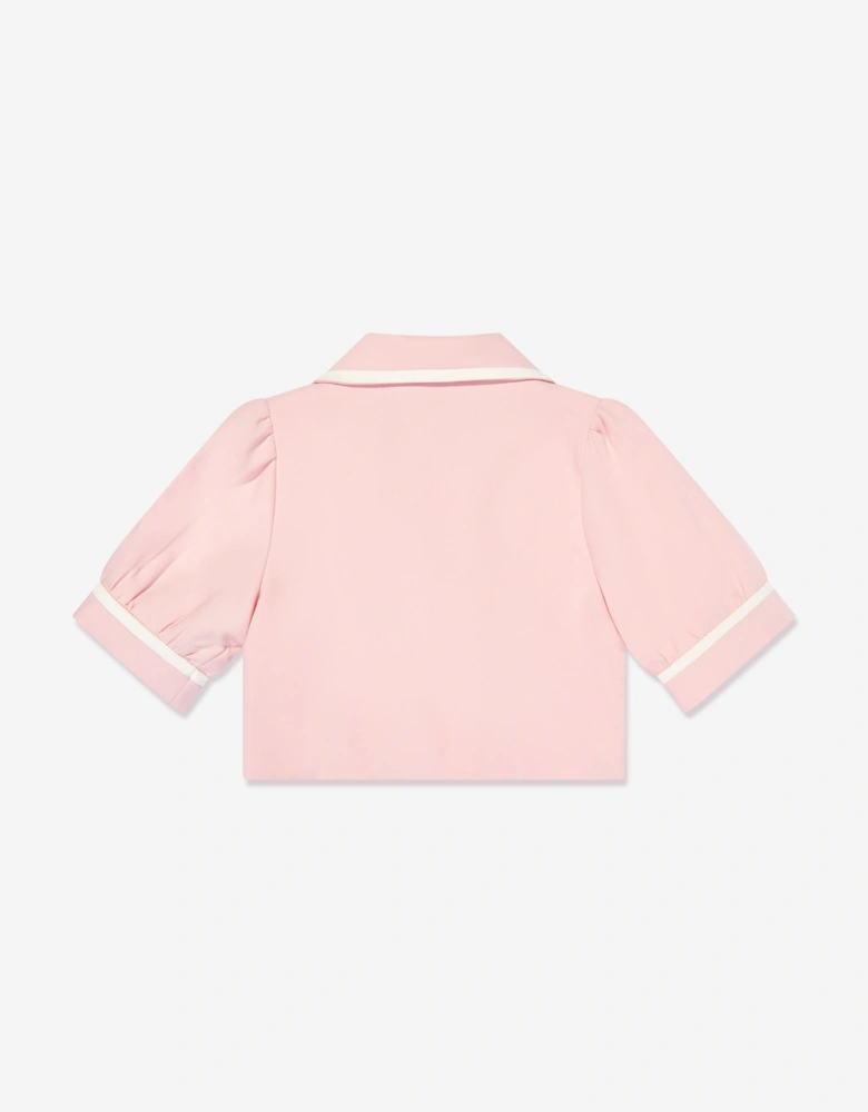 Girls Contrast Stitch Crop Bolero in Pink