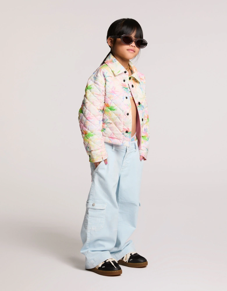 Girls AOP Palms Padded Jacket in Ivory