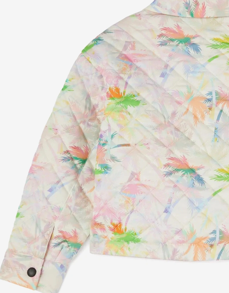 Girls AOP Palms Padded Jacket in Ivory
