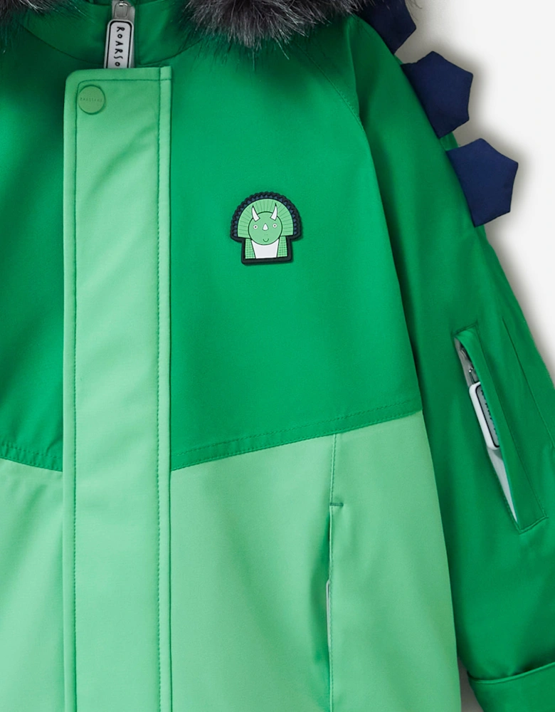 Boys Spike The Dinosaur Parka Ski Jacket in Green