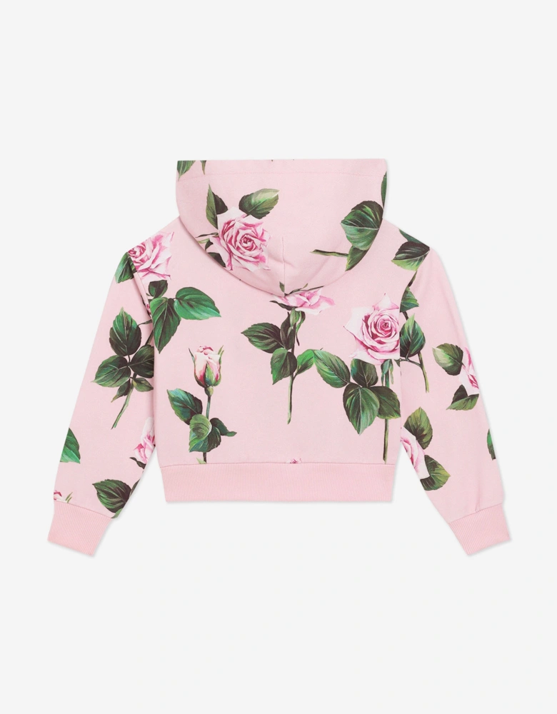 Girls Rose Print Zip Up Top in Pink