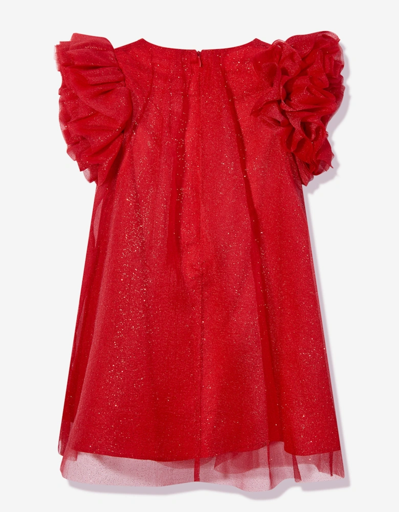Girls Puffy Sleeves Tulle Dress in Red