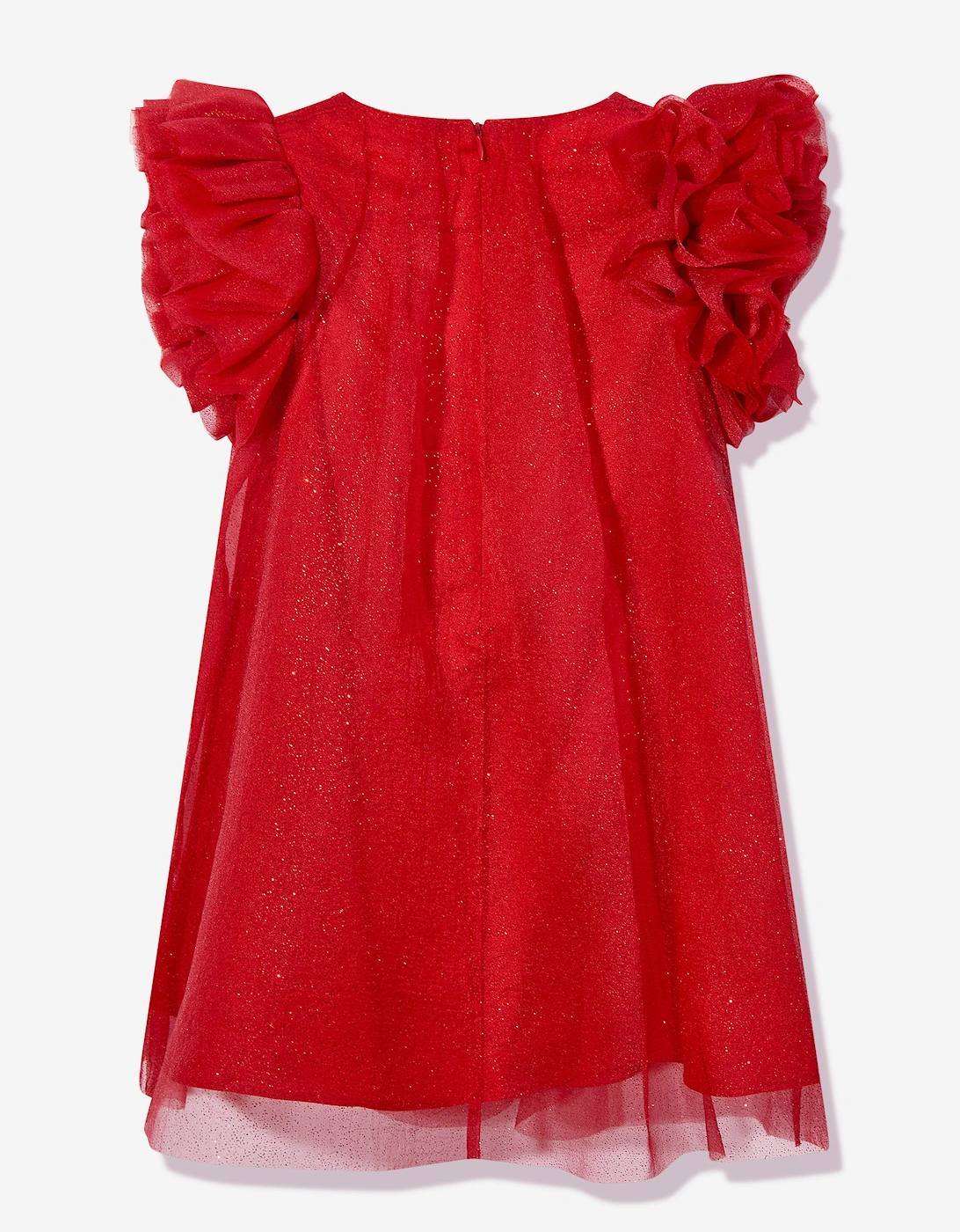 Girls Puffy Sleeves Tulle Dress in Red