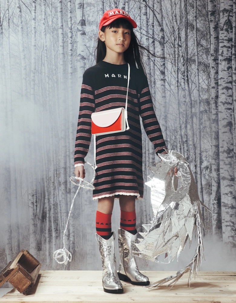 Girls Knitted Striped Dress in Black