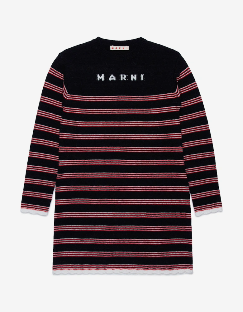 Girls Knitted Striped Dress in Black