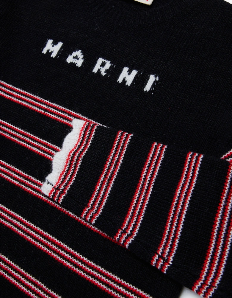 Girls Knitted Striped Dress in Black