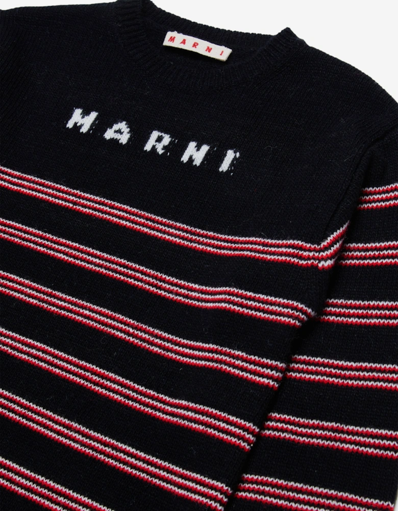 Girls Knitted Striped Dress in Black