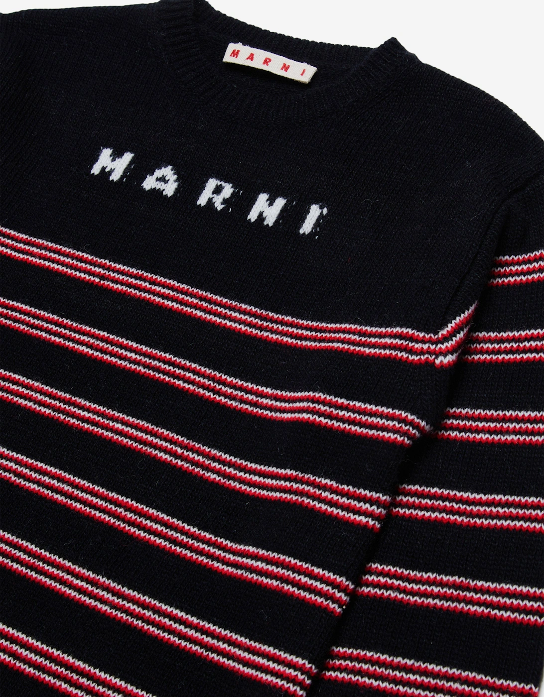 Girls Knitted Striped Dress in Black
