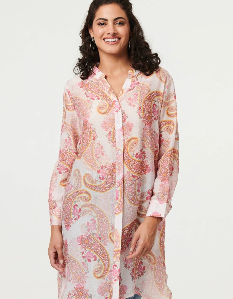 Paisley Long Sleeve Sheer Longline Shirt