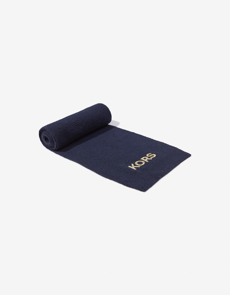 Girls Embroidered Scarf in Navy