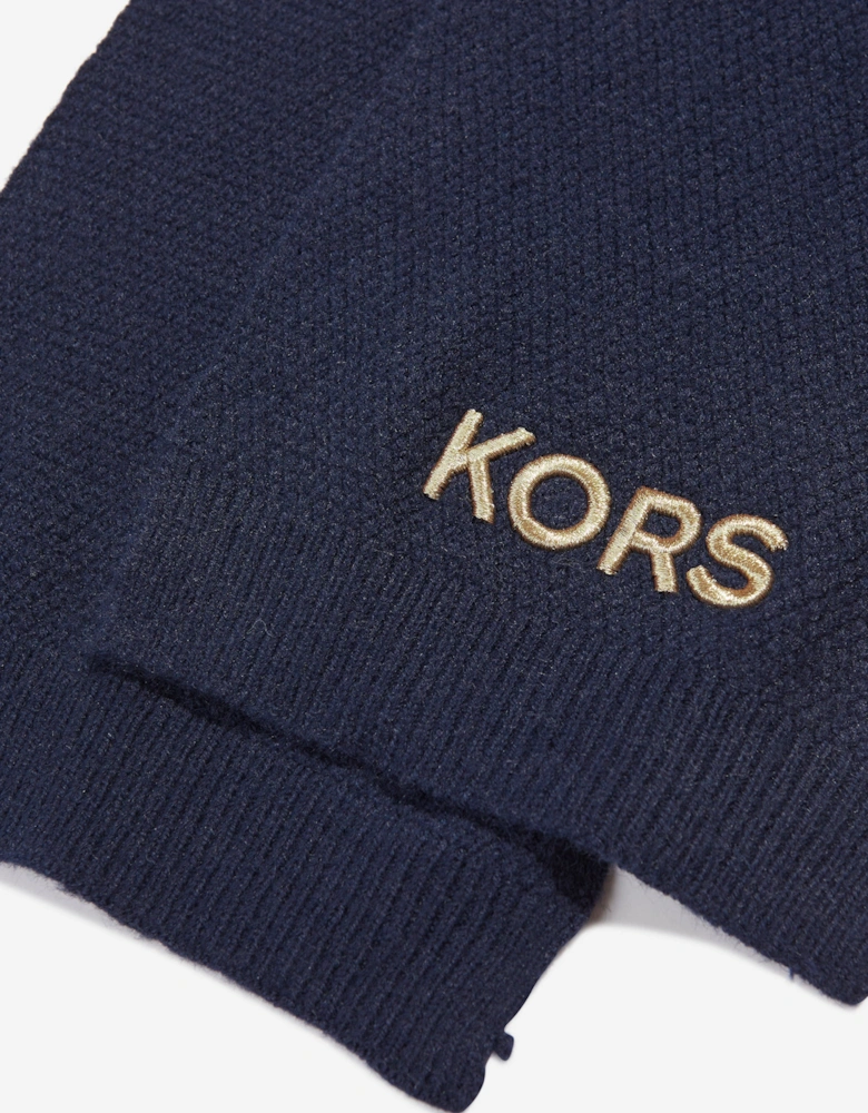 Girls Embroidered Scarf in Navy