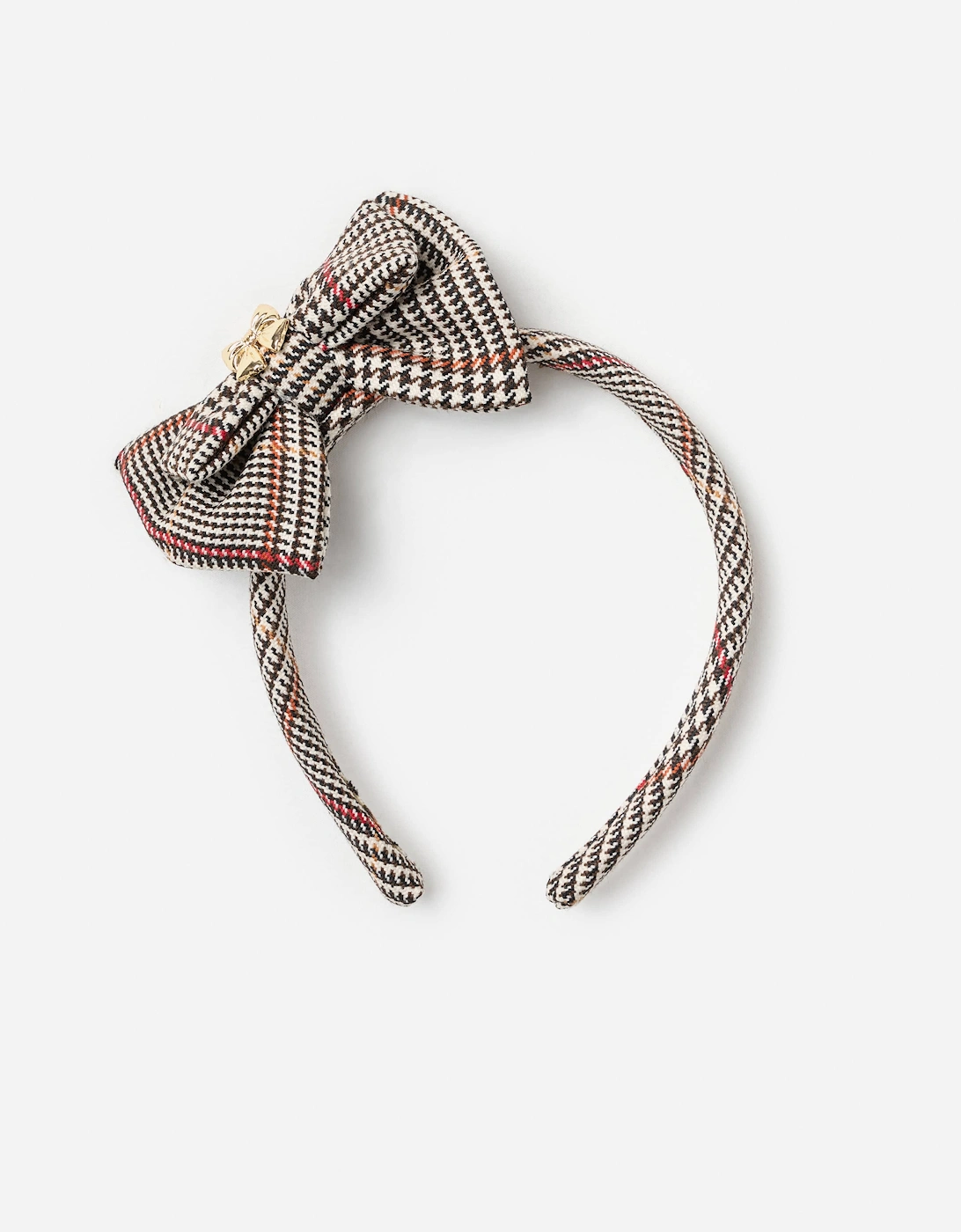 Girls Check Bow Headband in Brown, 5 of 4
