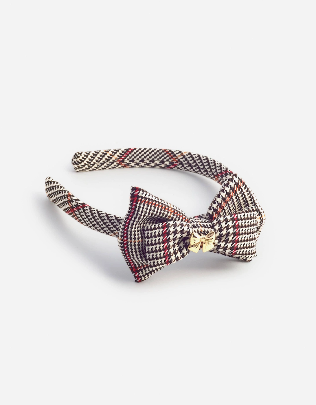 Girls Check Bow Headband in Brown