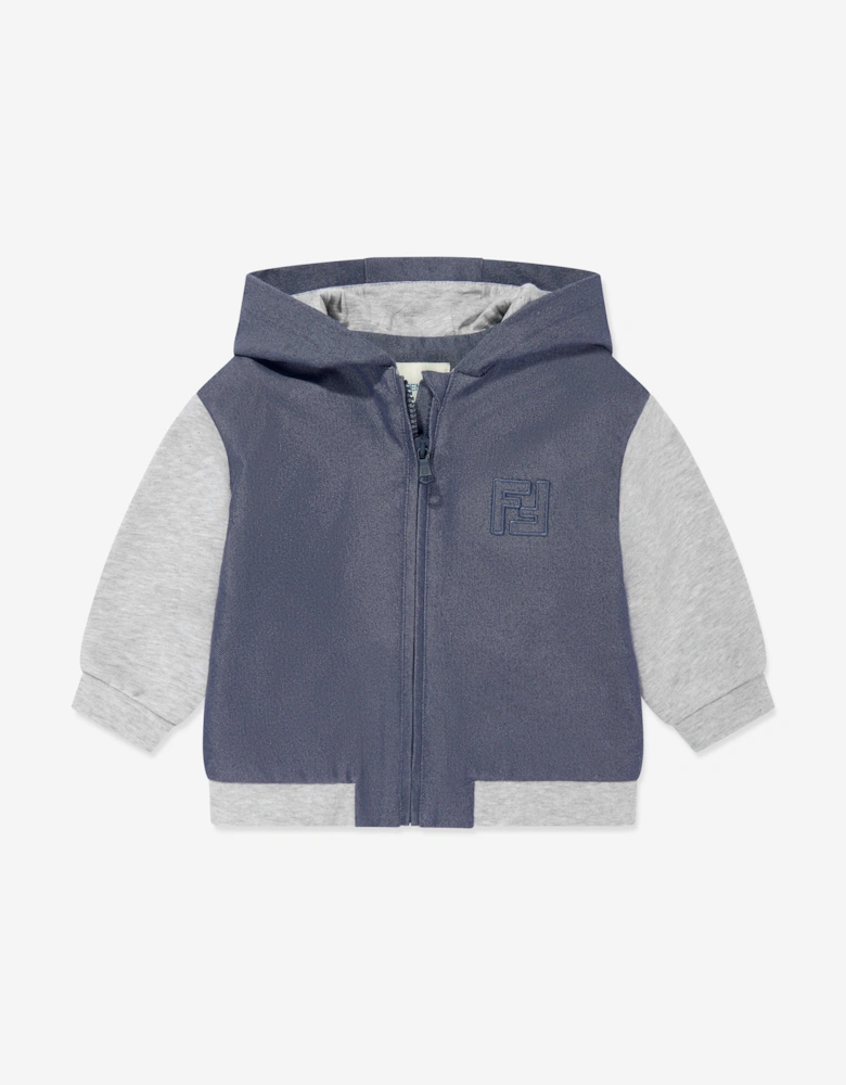 Baby Boys Denim and Jersey Zip Up Top in Blue