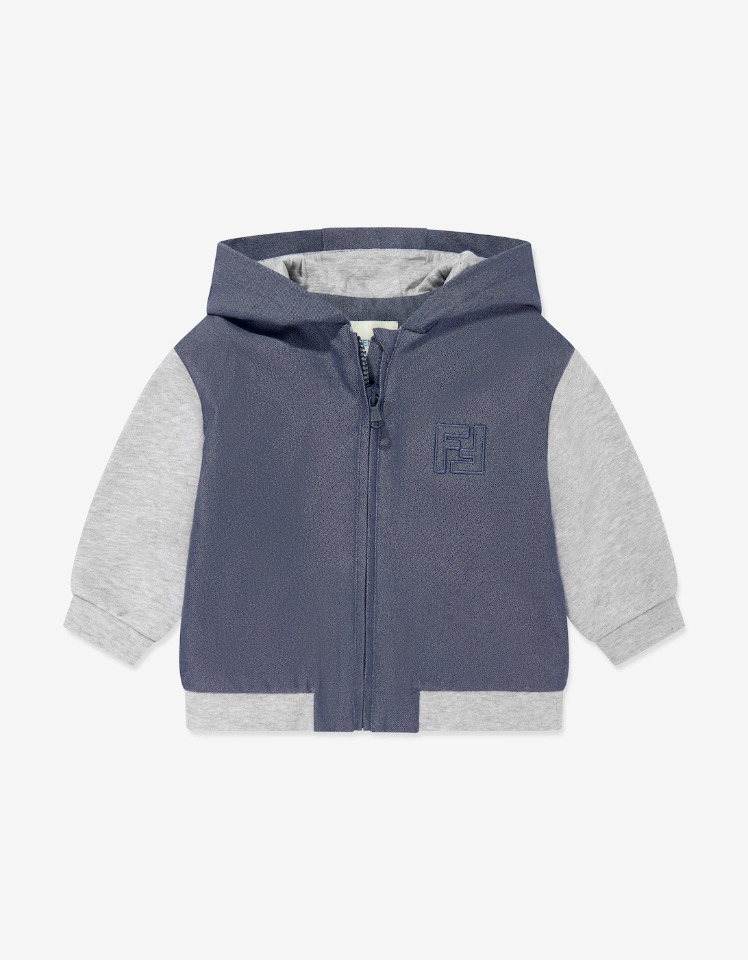 Baby Boys Denim and Jersey Zip Up Top in Blue, 5 of 4
