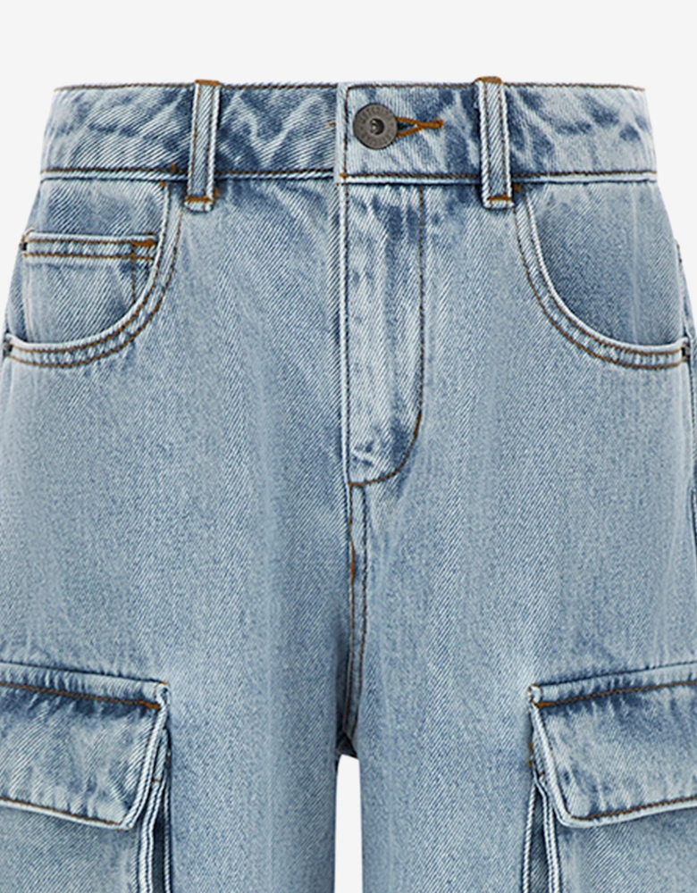 Boys Denim Teddy Cargo Shorts in Blue
