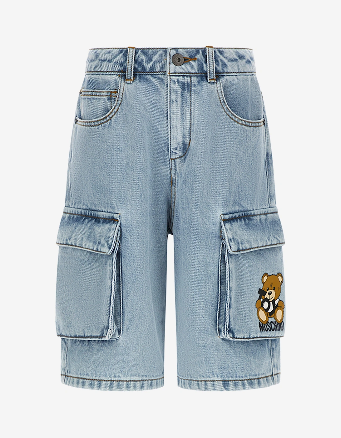 Boys Denim Teddy Cargo Shorts in Blue, 5 of 4