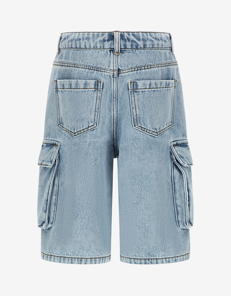 Boys Denim Teddy Cargo Shorts in Blue