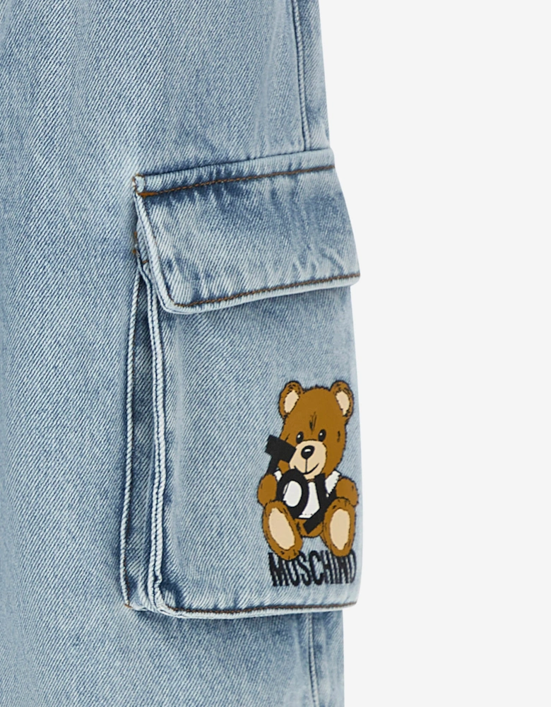 Boys Denim Teddy Cargo Shorts in Blue