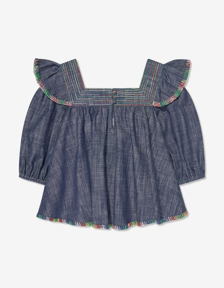 Girls Alight Denim Blouse in Blue