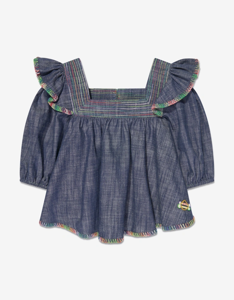 Girls Alight Denim Blouse in Blue