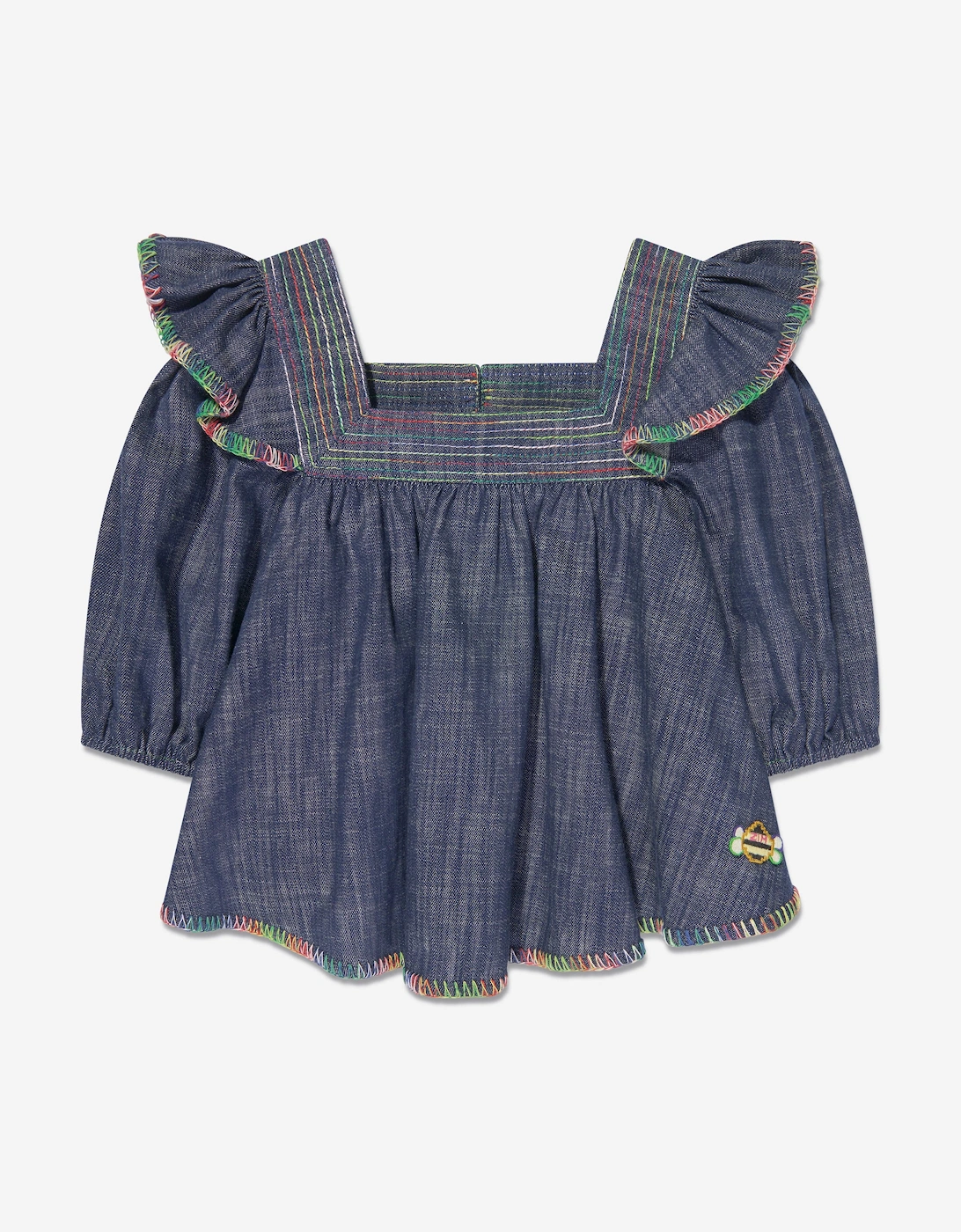 Girls Alight Denim Blouse in Blue, 5 of 4