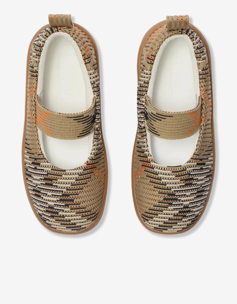 Girls Check Sutton Pumps in Beige