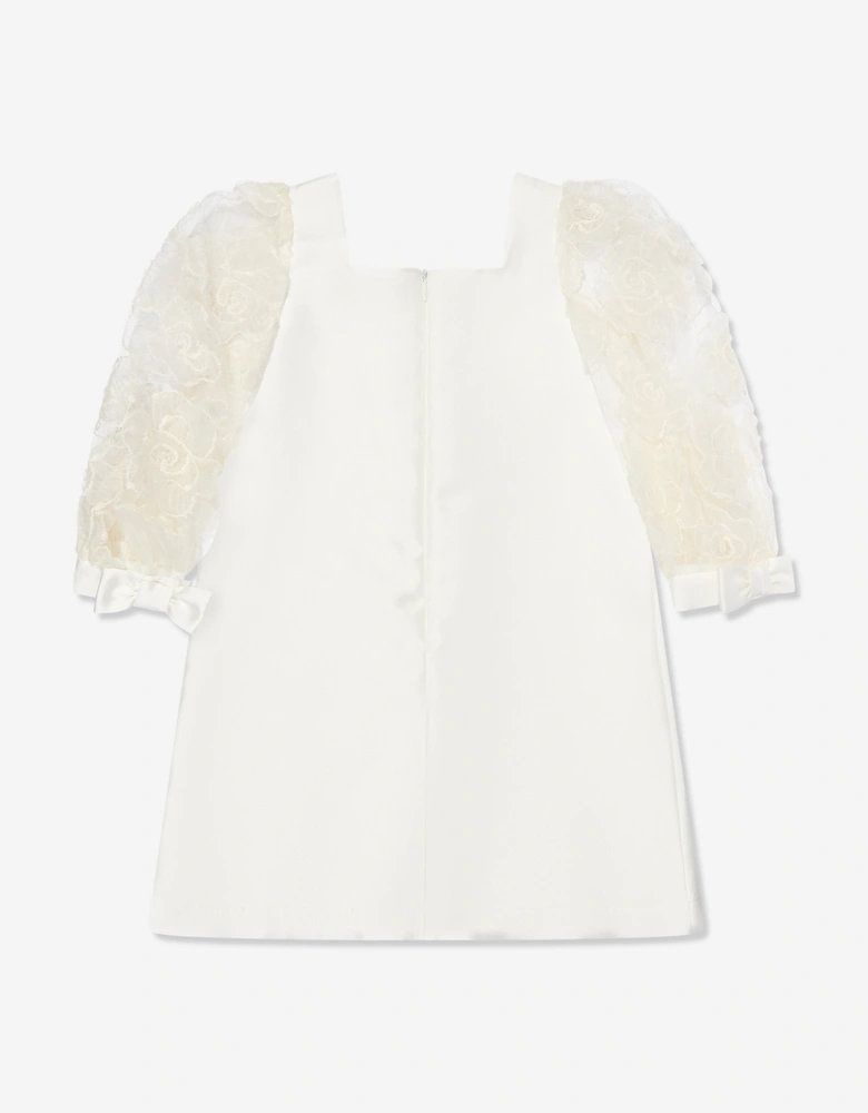 Girls Organza Flower Sleeve Dress in White