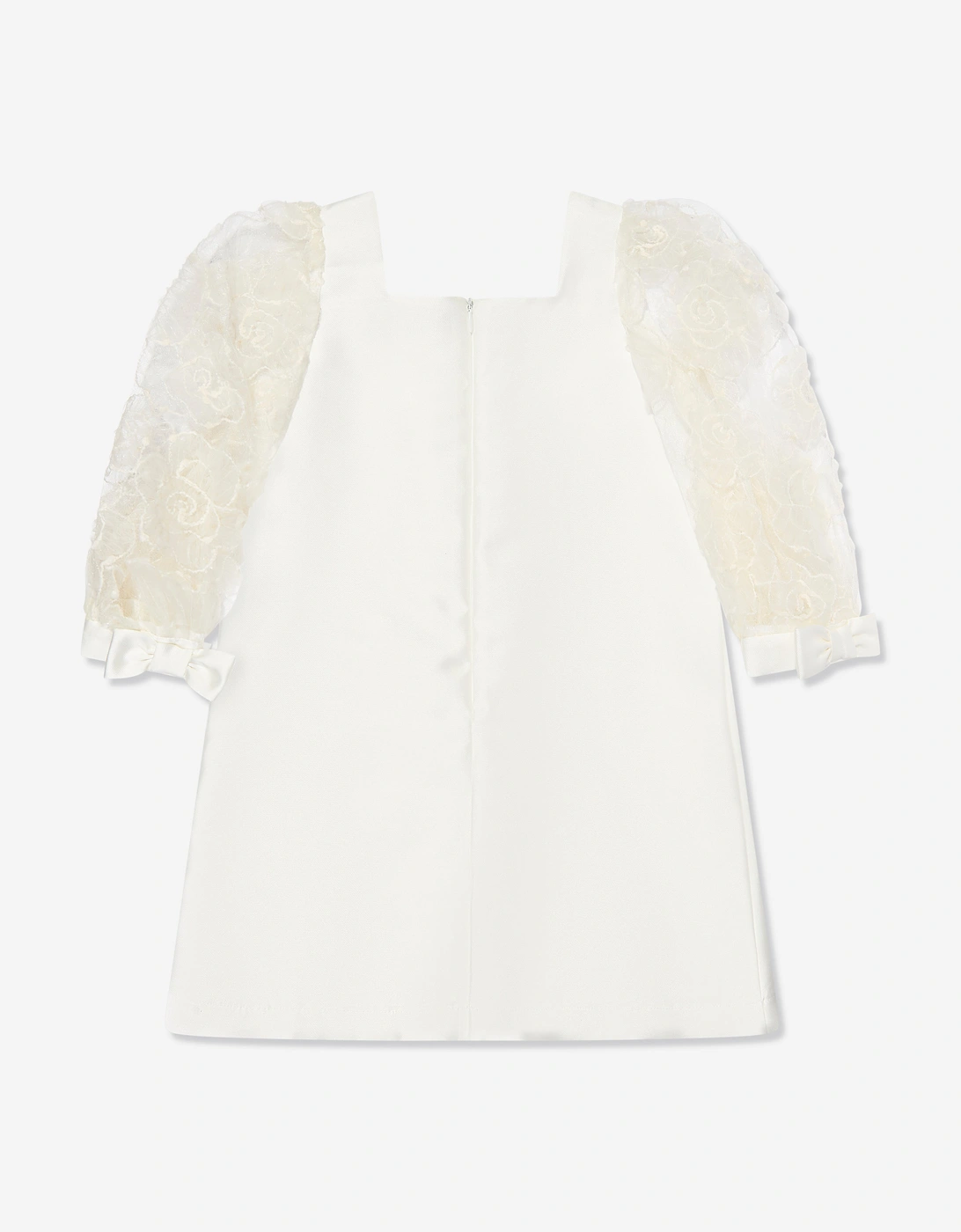 Girls Organza Flower Sleeve Dress in White