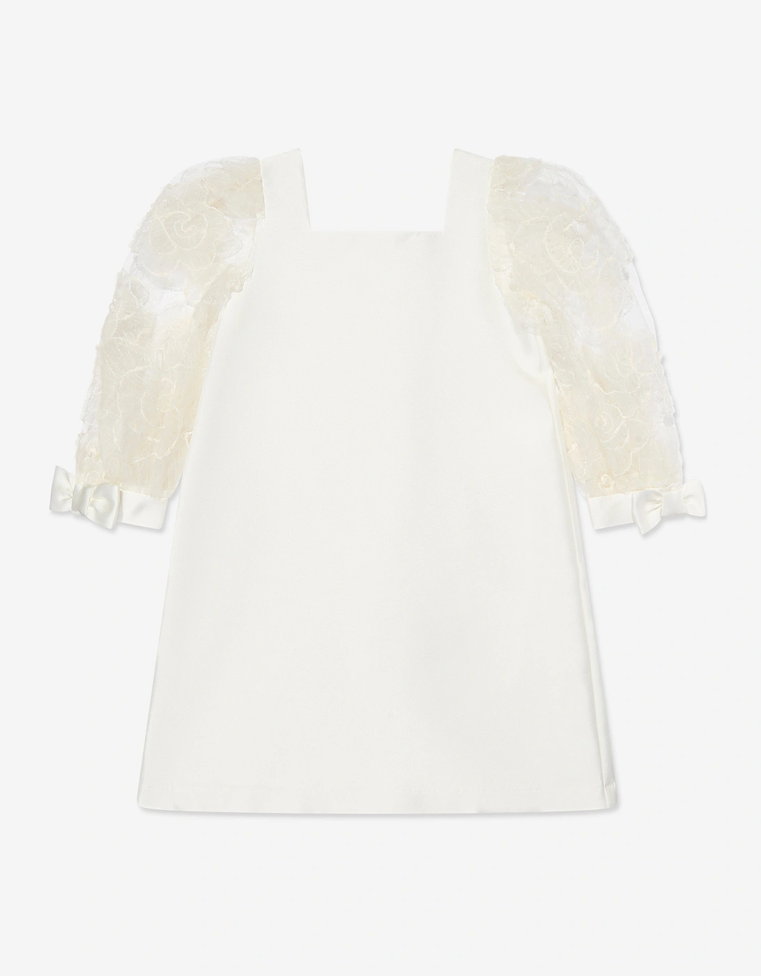 Girls Organza Flower Sleeve Dress in White, 6 of 5