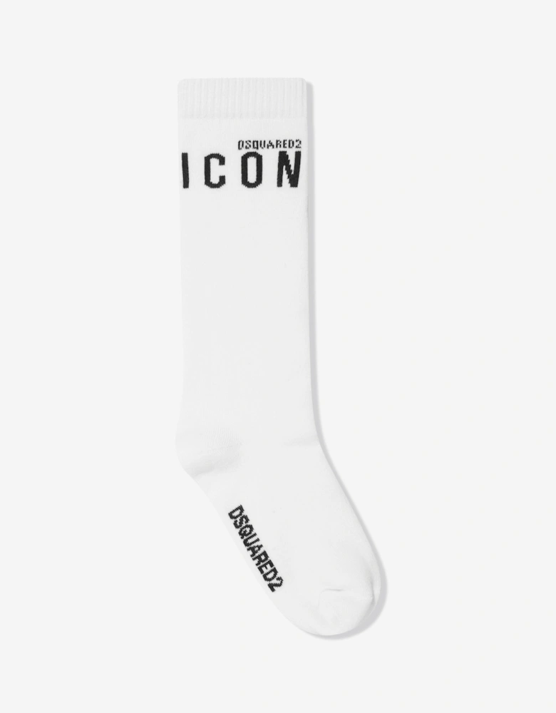 Kids Icon Logo Socks in White