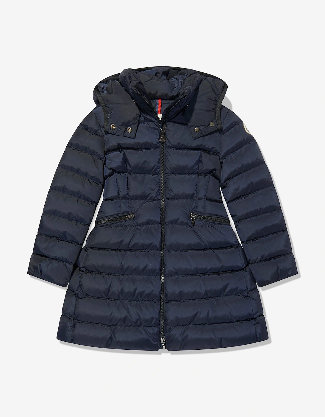Girl's Moncler Enfant Girls Down Padded Charpel Long Coat in Navy - Blue - Size: 6 years