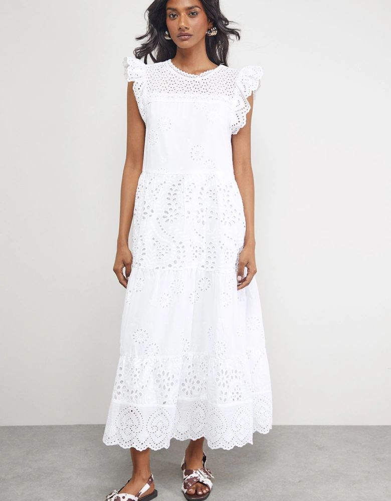 Petite Broderie Mix Tiered Midi Dress