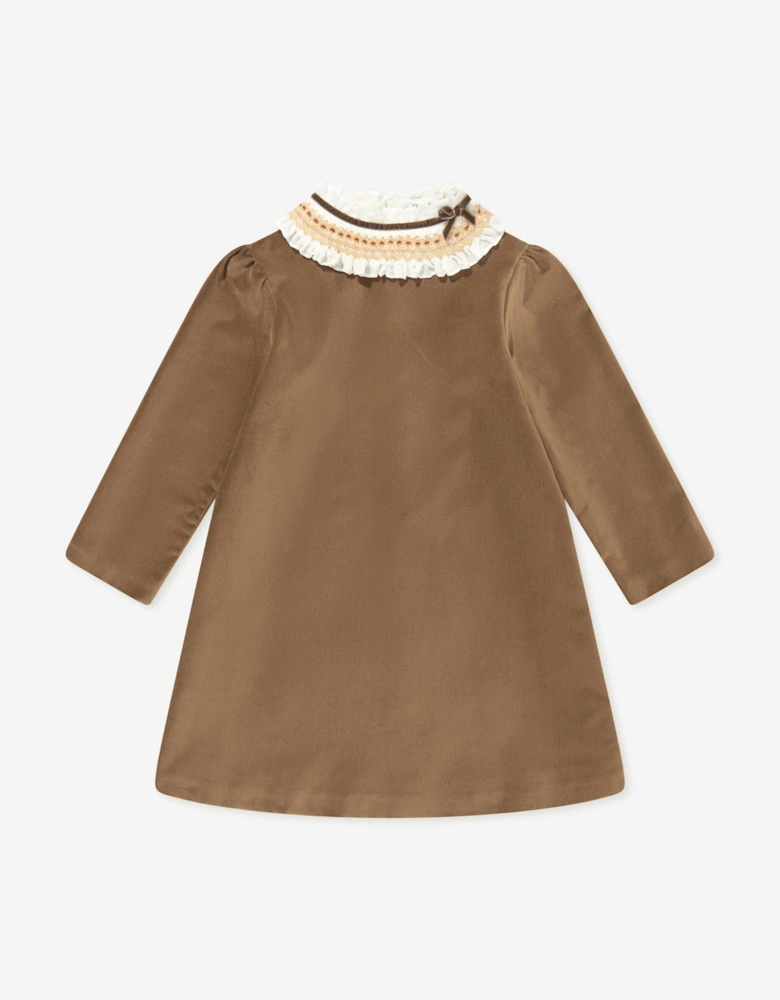 Girls Velvet Smocked Dress in Brown