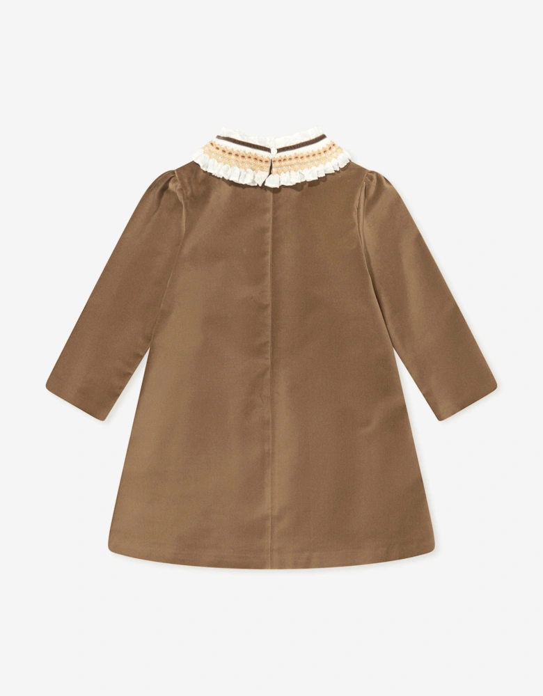 Girls Velvet Smocked Dress in Brown