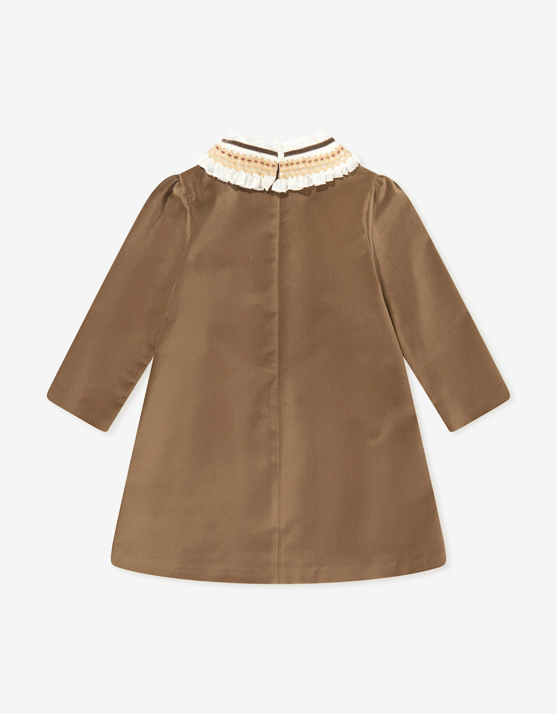Girls Velvet Smocked Dress in Brown