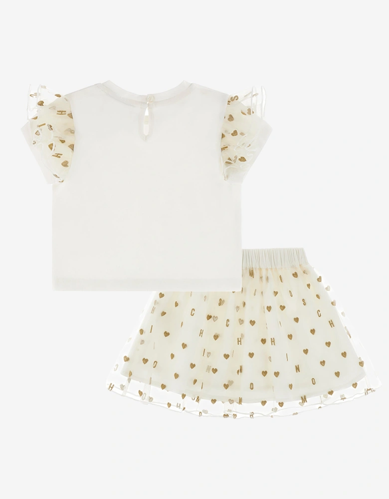 Baby Girls Hearts Skirt Set in Ivory