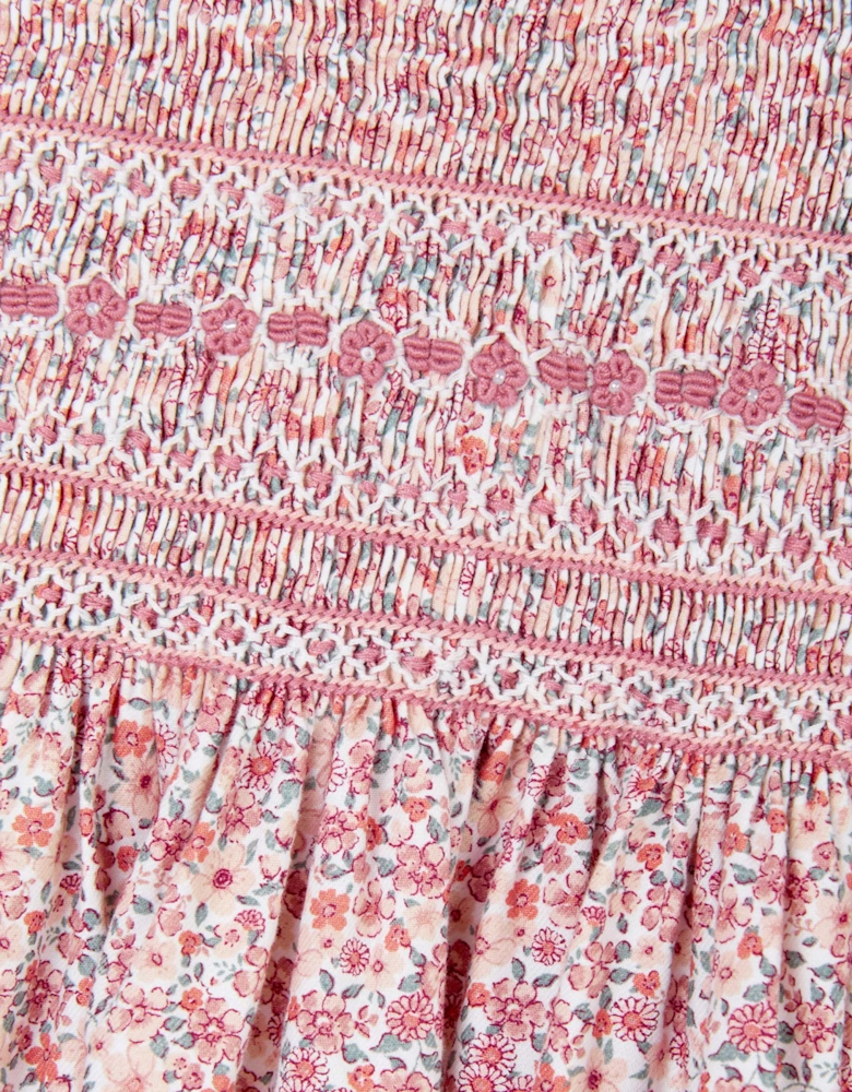 Girls Floral Smocked Dress in Pink