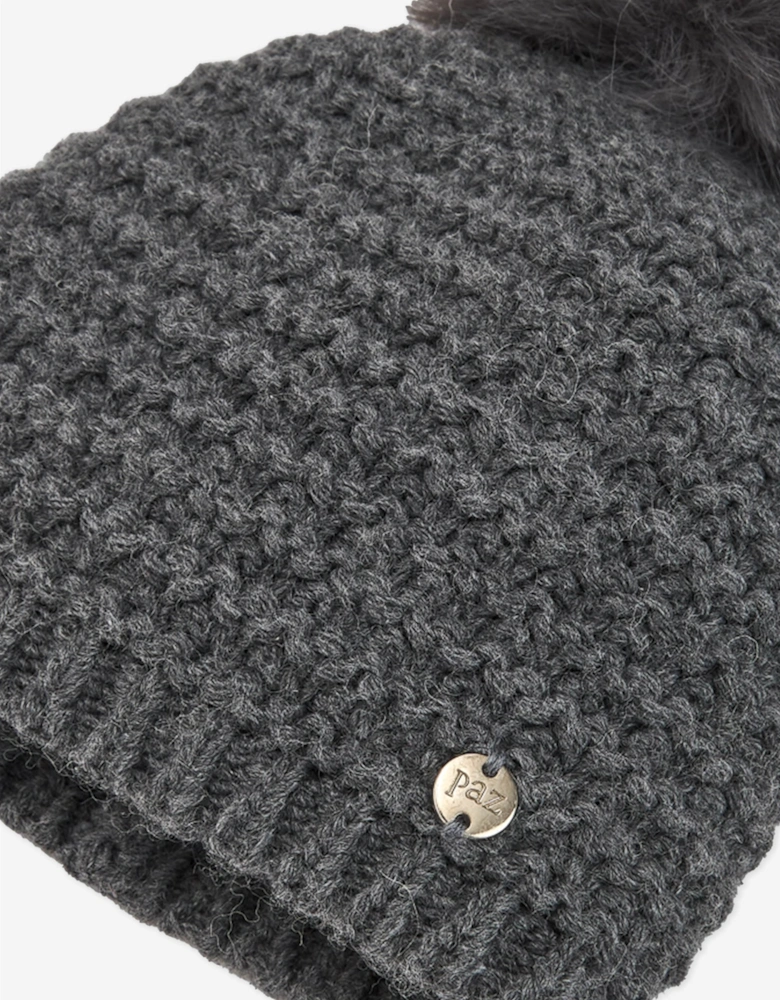 Baby Wool Knit Pom-Pom Hat in Grey