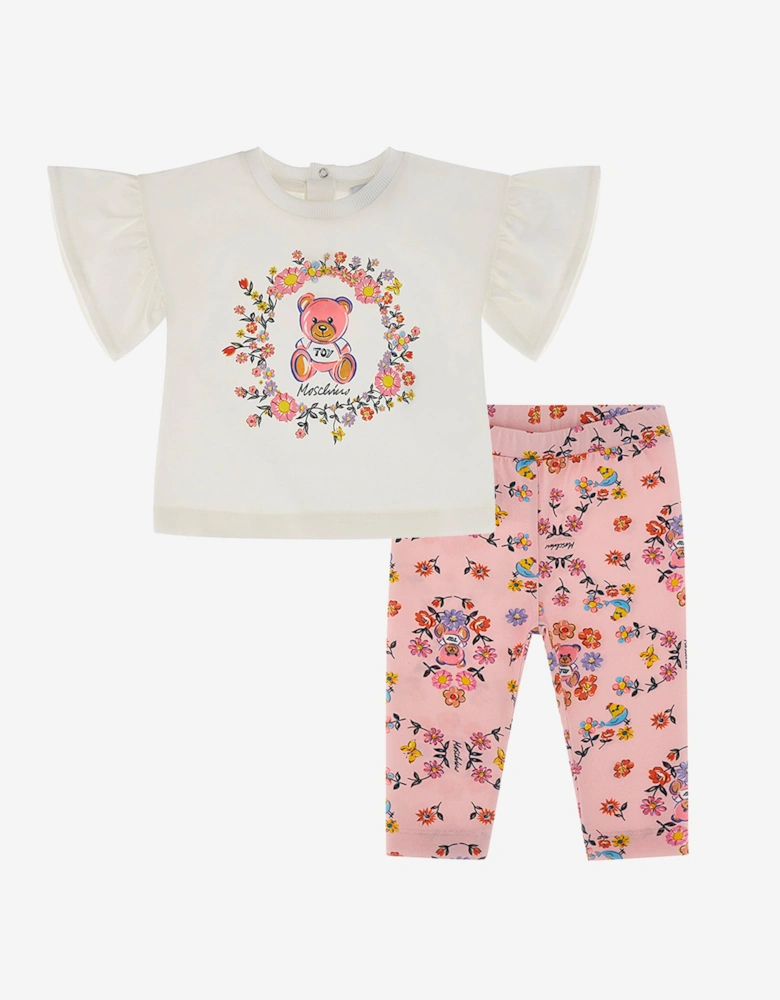 Baby Girls Teddy Bear Leggings Set in Ivory