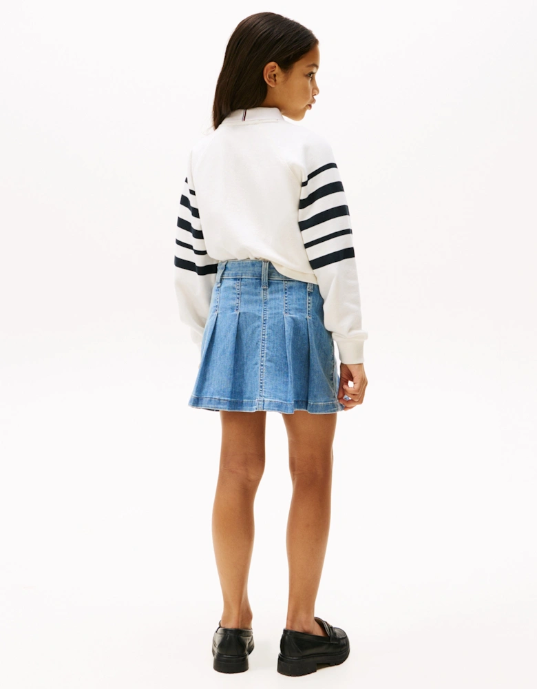 Girls Pleated Denim Skirt in Blue