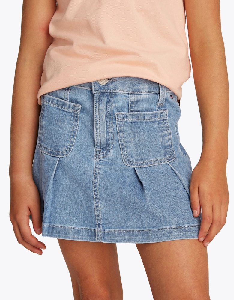 Girls Pleated Denim Skirt in Blue