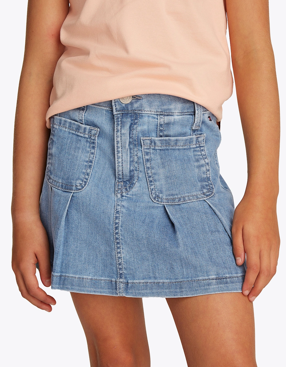Girls Pleated Denim Skirt in Blue