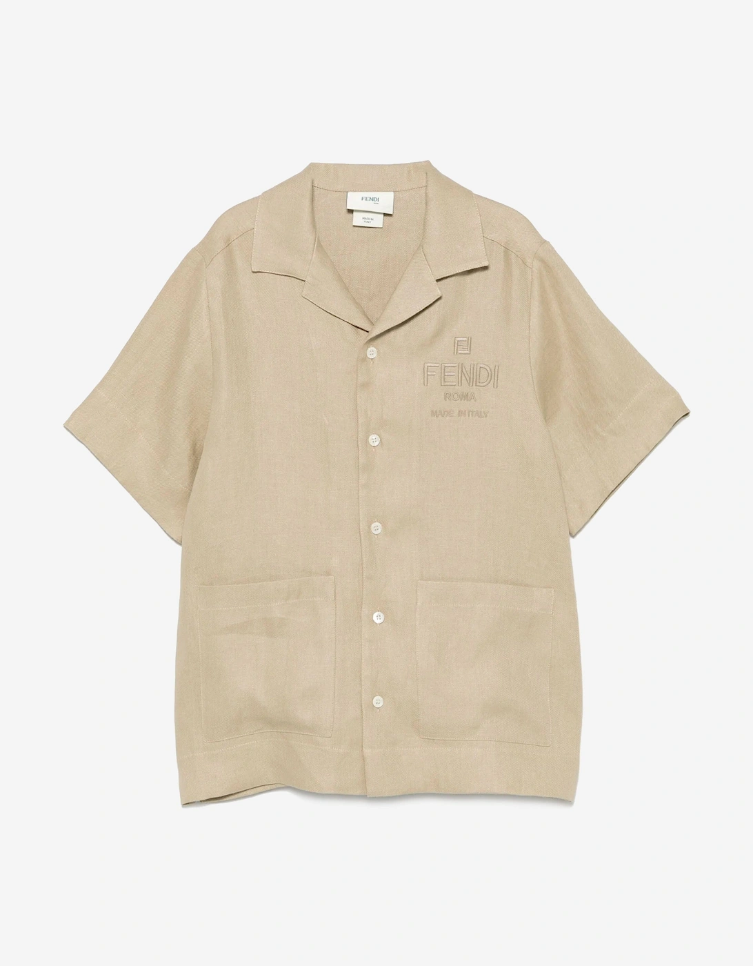 Boys Linen Logo Shirt in Beige, 5 of 4