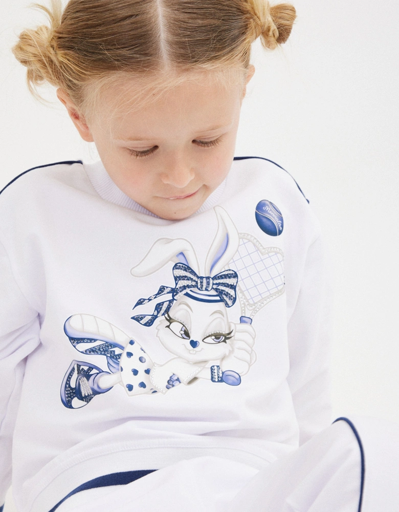 Girls Baseball Bunny Sweatshirt in White