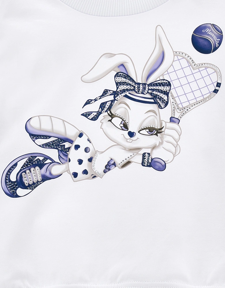 Girls Baseball Bunny Sweatshirt in White