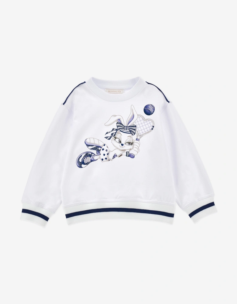 Girls Baseball Bunny Sweatshirt in White